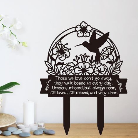 Décorations funéraires pour cimetière : stèles commémoratives en métal représentant un colibri, plaques commémoratives avec oiseaux et fleurs (1/5)
