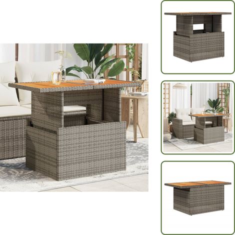 Mesa de centro - vidaXL Mesa de jardín ratán PE y madera de acacia gris 100x55x73 cm - Mesa de comedor
