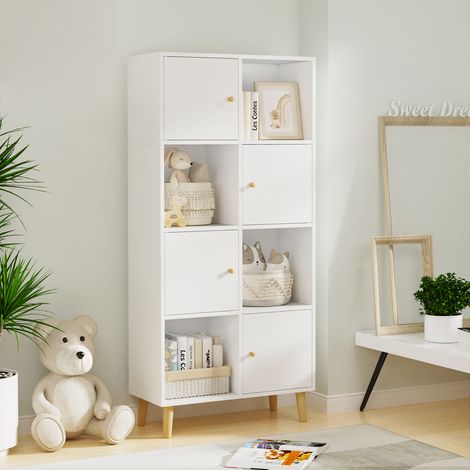 Bibliothèque, Meuble de Rangement, Bibliothèque Étagère Rangement, avec 8 Cubes de Rangement, 4 Portes, en Bois d'Ingénierie, Blanc (1/5)