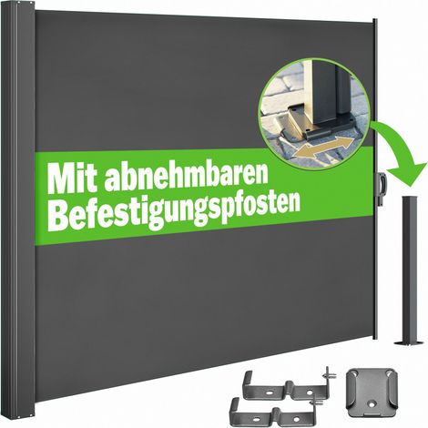 CASARIA® Seitenmarkise Nosara 160/180x300 cm Ausziehbar Blickdicht Wasserabweisend Sonnenschutz Markise Balkon Terrasse Garten Anthrazit Creme Anthrazit 180x300cm
