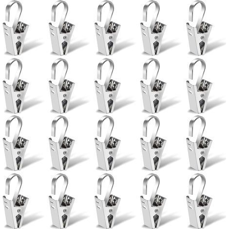 Rideau en Acier Inoxydable Pince, 20 Pièces 35 mm Tringle à Rideau Clips, Douche Anneaux Pinces, Crochets Anneaux à Pince Argent Clips pour Lustres, Photos, Rideaux de Douche et Rideaux (1/5)