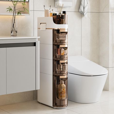 Meuble Colonne Salle de Bain, Armoire de Rangement Étroite avec Tiroirs, Meuble Compact en Plastique PP pour Salle de Bain, Cuisine et Petits Espaces, Blanc, 41 x 17 x 88.5 cm (1/5)