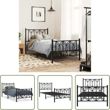 The Living Store Bettgestell mit Kopf- und Fußteil Metall Schwarz 90x200 cm - Metallbettfassungen - Doppelbettgestell - Schwarzes Bettgestell - Stahlbettgestell - Boxspringrahmen (1/5)
