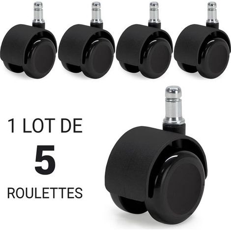 Roulettes autobloquantes Candala pour chaises de bureau, pour chaises vides, diamètre 50 mm, pour sols durs (parquet, stratifié, carrelage), lot de 5, couleur : noir