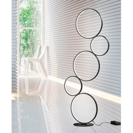 Ringleuchte LED Stehlampe RONDO mit Fußschalter aus Metall schwarz matt, 115cm (1/5)