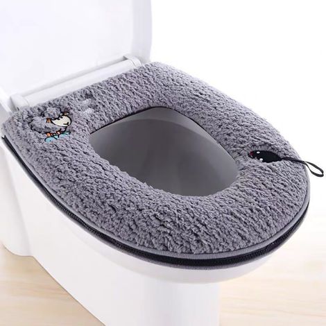 Housse de siège de toilette en peluche épaisse, lavable et résistante, avec poignée et fermeture éclair, verte (1/5)