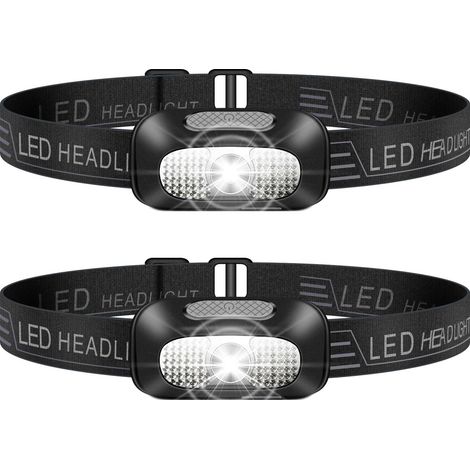 Linterna frontal LED recargable por USB (paquete de 2), ligera y potente, ideal para acampar. (1/5)