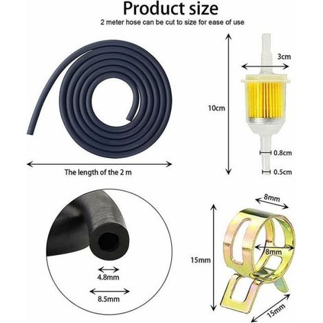 Kit de filtre à essence pour moto – 2 filtres à carburant 5mm – 2M durite essence 8,5mm – 10 colliers de serrage 8mm – Plag (1/5)