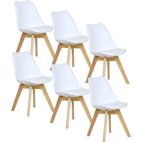 WOLTU 6er Set Esszimmerstühle Küchenstuhl Design Stuhl Esszimmerstuhl Kunstleder Holz, Sitzfläche aus Kunstleder Weiß (1/5)