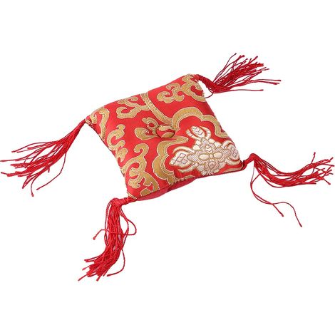 Taie d'oreiller décorative en forme de bol rouge, motif de chants bouddhistes népalais et tibétains, 10 x 10 cm (1/5)