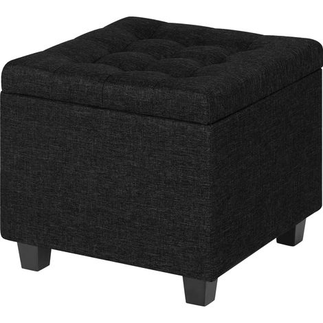 Pouf Poggiapiedi Cubico XXL Con Contenitore Integrato Cubo Imbottito Lino 45Cm Piedini legno Panca Moderna Cassapanca Soggiorno Panchina Ingresso Scarpiera Sgabello Grande Nero6 (1/5)