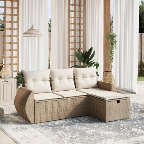 vidaXL 4-tlg. Garten-Sofagarnitur mit Kissen Beige Poly Rattan (1/4)
