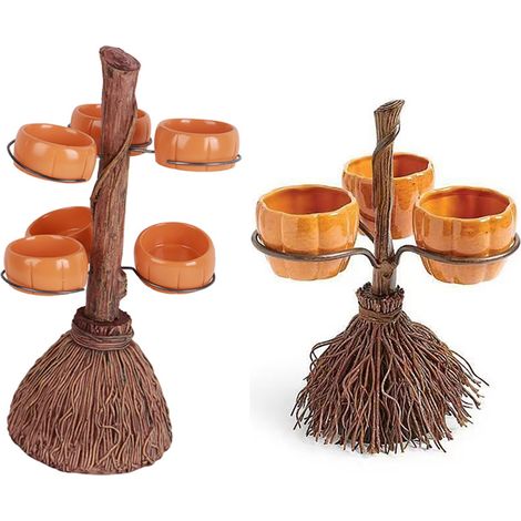 Halloween-Kürbis-Harzschale auf einem Besenstiel für Vorspeisen, Salate, Obst, Dekoration und Partyzubehör. (1/5)