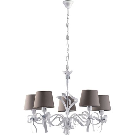 Lampadario Bianco Shabby Con Paralumi Bianchi 5 Luci Lucy (1/3)