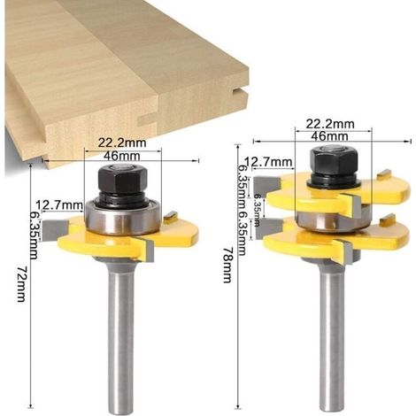 Set di frese per legno Bardusch da 8 mm con gambo a linguetta e scanalatura, 3 denti a forma di T, utensile per la lavorazione del legno. (1/4)