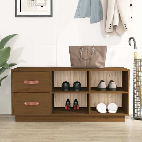 vidaXL Shoe Bench Honey Brown 100x34x45 cm Solid Wood Pine (1/5)