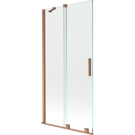 Mexen Velar paratia vasca da bagno a 2 ante scorrevoli 90 x 150 cm, trasparente, rame spazzolato - 896-090-000-01-65