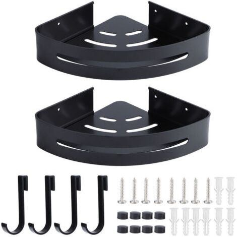 Étagère de rangement murale à Double couche en aluminium, étagère d'angle pour la maison et la salle de bain, noire..dyk.Trywise (1/4)