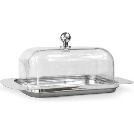 Beurrier en acier inoxydable avec couvercle, idéal pour les cuisines, les maisons et les restaurants. Peut servir de beurrier ou de plat à dessert (couvercle transparent).