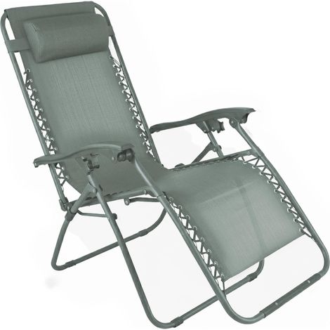 Fauteuil relax de jardin en acier et textilène inclinable vert gris
