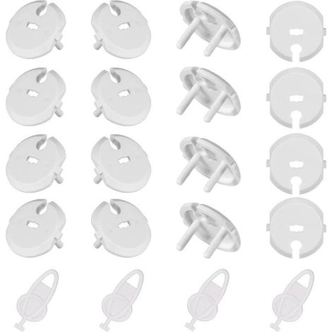 Cachez prises enfant adhésif sans, compatible type E, 16 pièces, blanc, protection bébé, anti-insertion doigt, blocage prise avec clés, sécurité enfant électrique, protecteur mural (1/5)