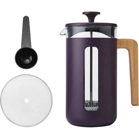 La Cafetière Cafetera Pisa duradera de acero inoxidable, con capacidad para 8 tazas, prensa francesa resistente al calor, mango de madera natural, émbolo versátil para café y té, 1 l, Morado