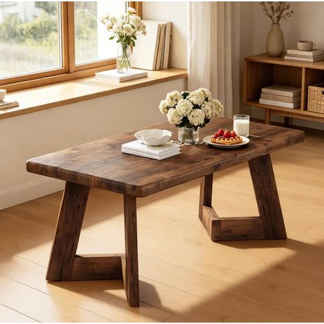 Couchtisch rechteckig 120x60 cm Holz Rustikal Braun OKMYHOME (1/5)