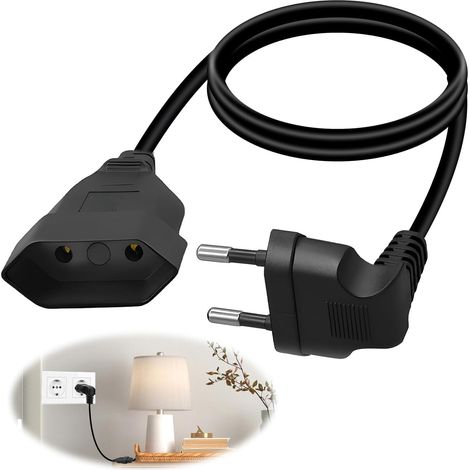 Rallonge de Prise Plate Européenne 2,5 A 250 V Prise Européenne Universelle de Type C, Adaptée pour Téléviseur, Ordinateur, Moniteur, Projecteur, Console de Jeu, Lampe, Appareil électroménager (0,3m (1/5)