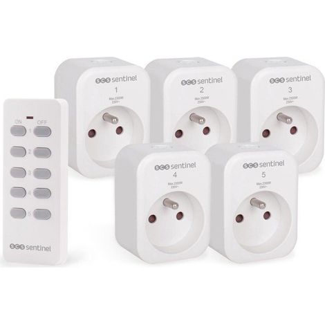 Kit de 5 enchufes telemandados SCS Sentinel ControlPower x5 30 m Blanco 10 A 2300 W con 1 mando a distancia (1/5)