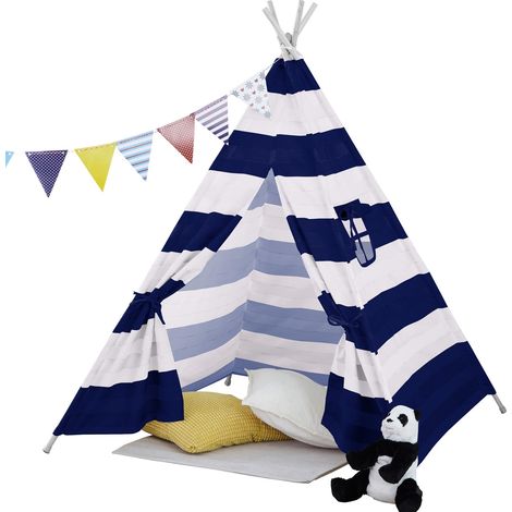 Neo Navy Striped Canvas Childrens Indian Tent TeePee (1/5)