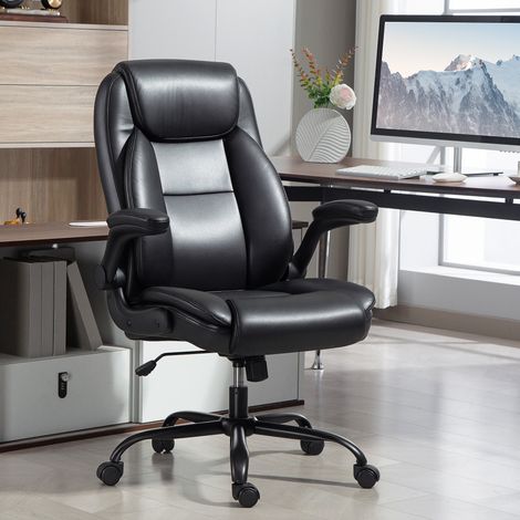 Sedia da ufficio con braccioli ribaltabili, sedia ergonomica da ufficio, altezza regolabile, funzione dondolo, nera (1/5)