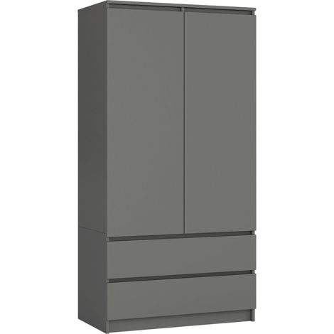 Armario AKORD S90 Gris Grafito 90 cm 2 puertas 2 cajones frente en color Gris Grafito 4 estantes 90x51x180 cm