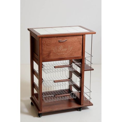 Carrello salvaspazio Vesuvio con portapane e portabottiglie noce (1/5)