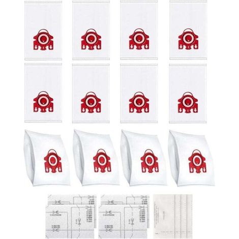 Lot de 12 sacs d'aspirateur 3D Airclean, compatibles avec les aspirateurs Miele 3D FJM, adaptés aux séries Complete C1, Compact C1, Compact C2, S6, S4, S700, S500, S300 et S200, avec 4 filtres inclus. (1/4)