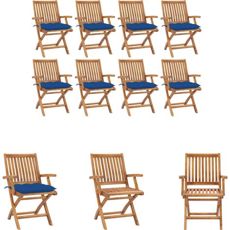 Gartenstühle mit Kissen - vidaXL Klappbare Gartenstühle mit Kissen 8 Stk. Massivholz Teak - Teakholz Gartenmöbel (1/5)