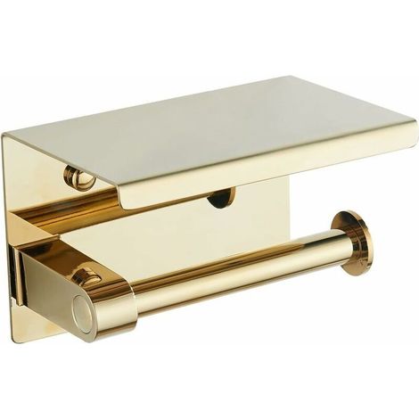 Gold 304 toilet roll holder, stainless steel toilet roll holder with shelf, wall-mounted toilet roll holder for bathroom (gold) (1/5)