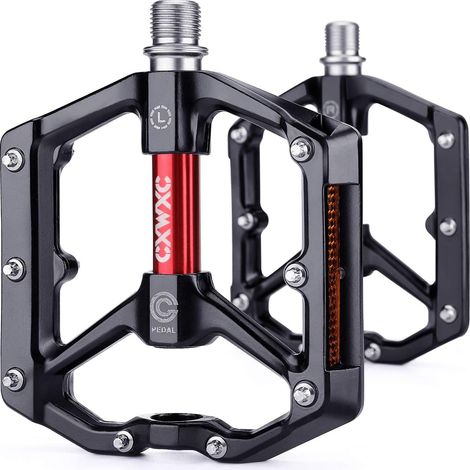 Lot de 1 paire Pédales de vélo de route/montagne en aluminium Pointes antidérapantes amovibles (Noir et rouge) (1/5)