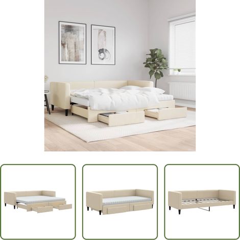 vidaXL Sofa-Bett - Tagesbett Ausziehbar mit Schubladen Creme 90x200 cm Stoff (1/5)