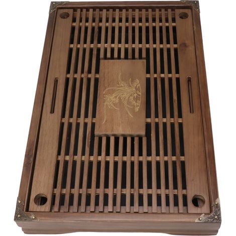 Braunes Gongfu-Teetablett mit Abflusssystem und Wasserbehälter. Geeignet für die Dekoration im Innen- und Außenbereich. (1/5)
