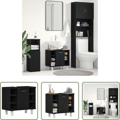 Holzschrank - Badezimmerschrank mit Tür Schwarz Eichen-Optik 60 x 32 x 54 cm (1/5)