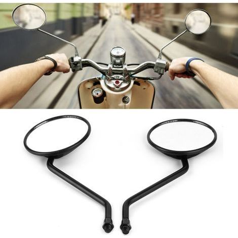 Jeffergarden 1 paire de rétroviseurs arrière universels pour motos, filetage 10 mm, noir arrondi (1/4)