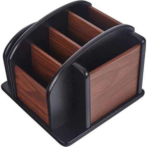 Organiseur de bureau rotatif en bois, porte-crayons, rangement pour télécommandes, support à fournitures (1/5)
