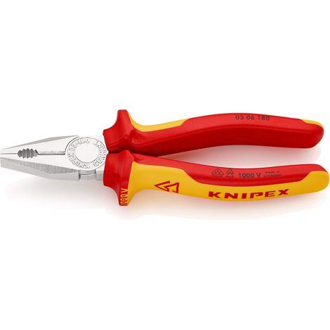 Knipex Pinza Universale Cromata, Isolati con Manici Rivestiti in Materiale Bicomponente, Collaudati Vde 180 Mm (Confezione Self-Service/Blister) 03 06 180 Sb (1/5)