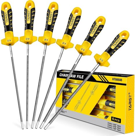 Kettensägenfeile 6tlg Rundfeilen mit Griff 4 mm 4,8 mm 5,5 mm (1/5)