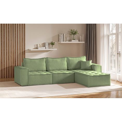 Ecksofa Modulsofa 3-teilig SANDE Stoff Alpine Hellgrün Ottomane Rechts (1/5)