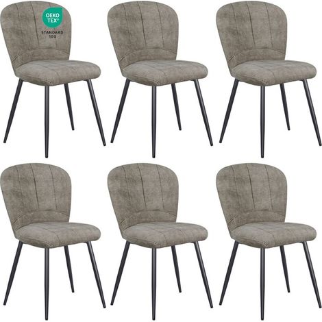 Chaises de salle à manger - WAFTING - Design coquille - Chenille - Pieds métal - Lot de 6 (1/5)