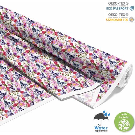 Outdoor dekostoffe oxford - Motiv Totenköpfe mit Blumen 3 I DX446 (1/5)