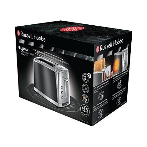 Russell Hobbs Toaster Luna grau, 2 extra breite Toastschlitze, inkl. Brötchenaufsatz, 6 einstellbare Bräunungsstufen + Auftau- & Aufwärmfunktion, Schnell-Toast-Technologie, 1550W, Luna 23221-56 (1/5)