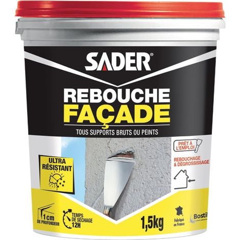 Sader – Enduit de rebouchage façade ultra résistant – Répare jusqu'à 5 cm – Poudre 1,5 kg pour mortier et béton – Usage extérieur
