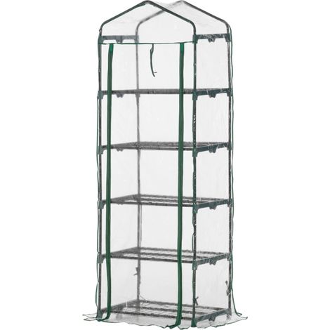 Serre mini avec 5 étagères – Armoire de culture intérieure/extérieure, acier + housse transparente – Idéal pour plantes, fleurs et légumes – Transparent + vert (1/5)